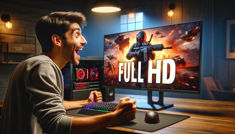 フルHDのゲーミングモニターで満足している様子