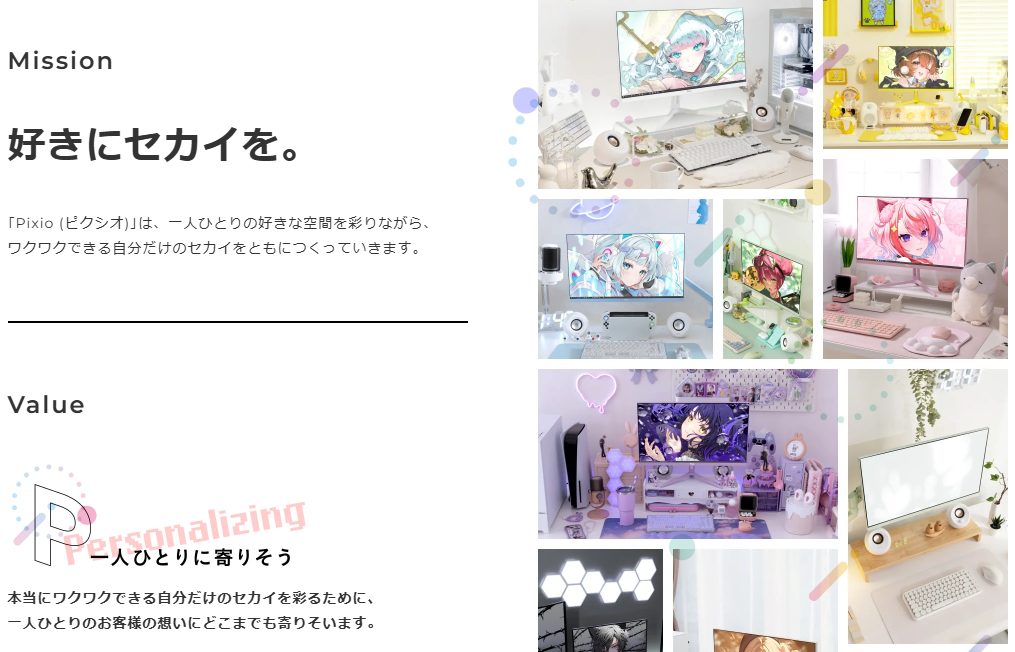 Pixioとはどんなブランドかを説明している